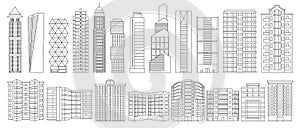 High building isolated Outline set icon.Vector illustration illustration skyscraper on white background .Outline vector