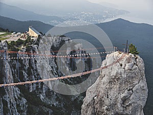 The high cable briges in the peak of Ai-Petri mountain photo