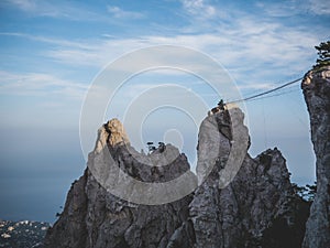 The high cable briges in the peak of Ai-Petri mountain photo