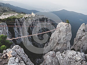 The high cable briges in the peak of Ai-Petri mountain