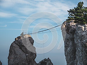 The high cable briges in the peak of Ai-Petri mountain