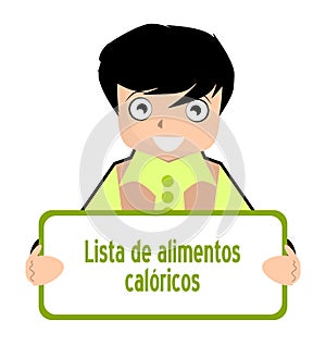 High calorie food list, portuguese, nutrition, boy, isolated.