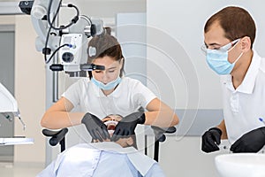 High class service in dental cabinet, dentist making surgery