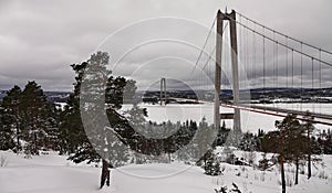 High Coast Bridge Hogakustenbron in winter in Sweden