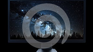 high computer screen on black