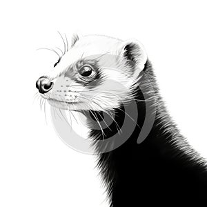 High Contrast Ferret Illustration By Drhaugh: Realistic Minimalistic Portraits With Intense Gaze