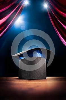 High contrast image of magician hat on a stage