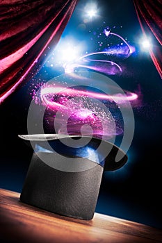 High contrast image of magician hat on a stage