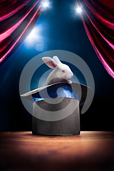 High contrast image of magician hat on a stage