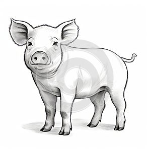 High-contrast Realism: Detailed Pig Illustration On White Background