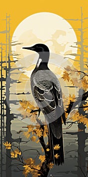 High-contrast Realism: A Duckcore Bird In Autumn Trees