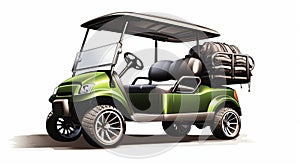 High-contrast Realism: Green Golf Cart Illustration In Metalworking Mastery