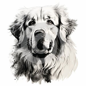 High Contrast Stencil Art Of Great Pyrenees: Alert And Gentle Nature