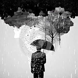 high contrast surreal collage , Seasonal affective disorder concept. AI generated