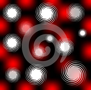 High contrasting seamless background with red blur stains and white swirl on black area