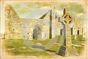 High Cross of the scriptures. Clonmacnoise. Ireland photo