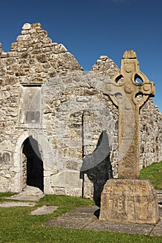 High Cross and temple. Clonmacnoise. Ireland