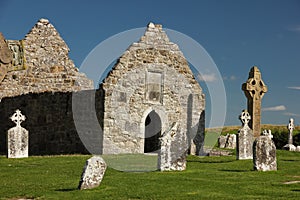 High Cross and temple. Clonmacnoise. Ireland
