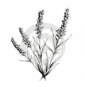 High-definition Black And White Ink Illustration Of Lavender photo