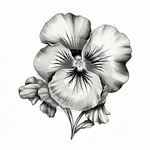 High-definition Black And White Pansy Flower Ink Illustration