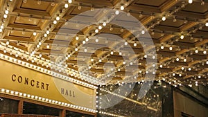 High definition of blinking concert hall ceiling lights on broadway along a entertainment street 1080p