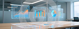 Futuristic Data Visualization: Floating Charts in Modern Office