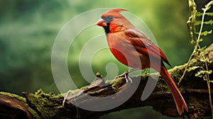 Mystic Symbolism: Powerful Imagery Of A Red Cardinal On A Wood Branch photo