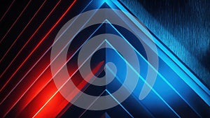 Geometric red and blue triangle lights background. high defenition pixel, good detail, 3D, straight photo