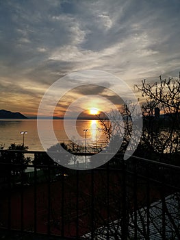 High definition sunset over lake geneva in Switzerland