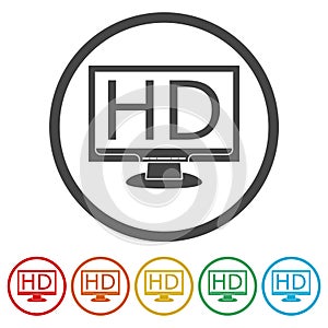 High definition television symbol, HDTV icons set