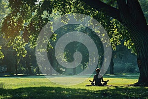 Woman Meditating in a Sunny Park