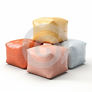 High Definition White Background Isolated Poufs Cushions In Transparent Design