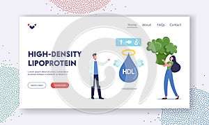 High Density Lipoprotein Landing Page Template. Doctor Character Explain Benefit of Good Cholesterol to Female Patient photo