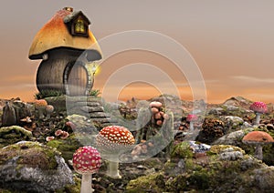 Magical Fairy Mushroom House Fantasy photo