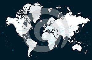 High detail political world map and big cities. Vector