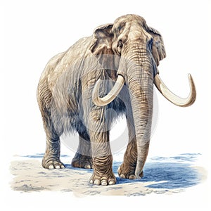 High Detail Prehistoric-style White Elephant Illustration