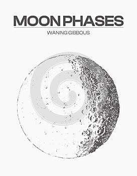 High detail sketch of moon phase, cycle, stage