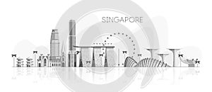 Skyline of Singapore White shades grey reflection