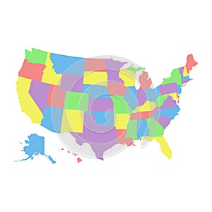 High detail USA map with different colors for each country. United States of America map. america usa federal states map