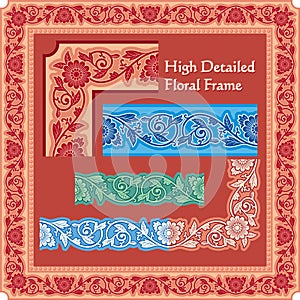 High Detail Vector Square Floral Frame