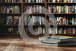 Stack of Magazines on Wooden Table in Library