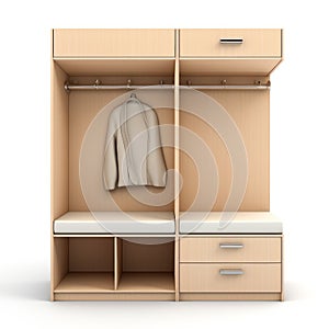 High Detailed Beige Wardrobe With Unclosed Bench - 3d Render