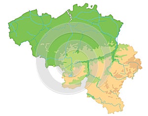 High detailed Belgium physical map.