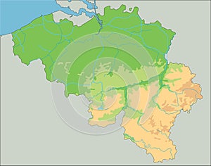 High detailed Belgium physical map.