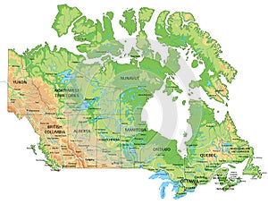 High detailed Canada physical map with labeling.