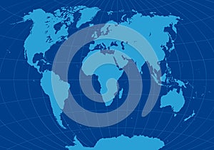 High detailed contour world map with meridians and parallels.