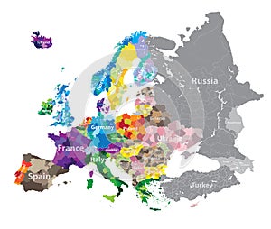 Alto detallado Europa países regiones 