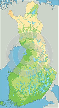 High detailed Finland physical map.