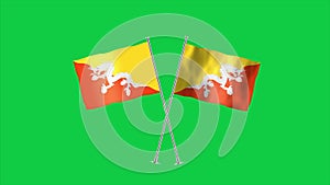 High detailed flag of Bhutan. National Bhutan flag. Asia. 3D Render. Green Background