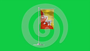 High detailed flag of Bhutan. National Bhutan flag. Asia. 3D Render. Green Background